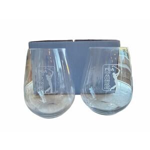PGA TOUR Stemless Wine Glasses Set of 2 Etched Logo Golfer Barware